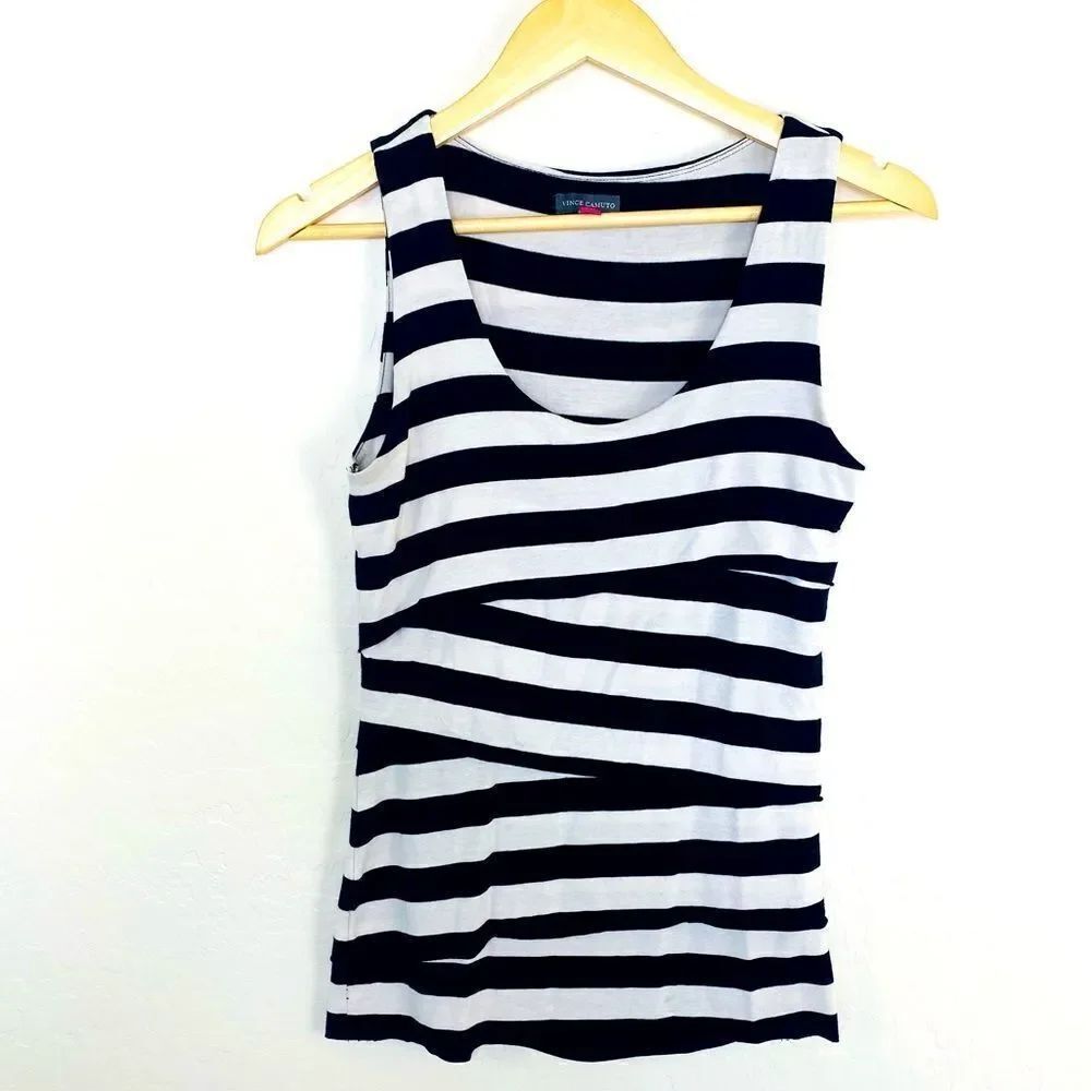 Vince Camuto black white stripe layered tank xs